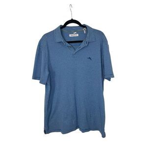 NWOT TOMMY BAHAMA BLUE STRIPED PREPPY SHORT SLEEVE POLO MENS SIZE MEDIUM
